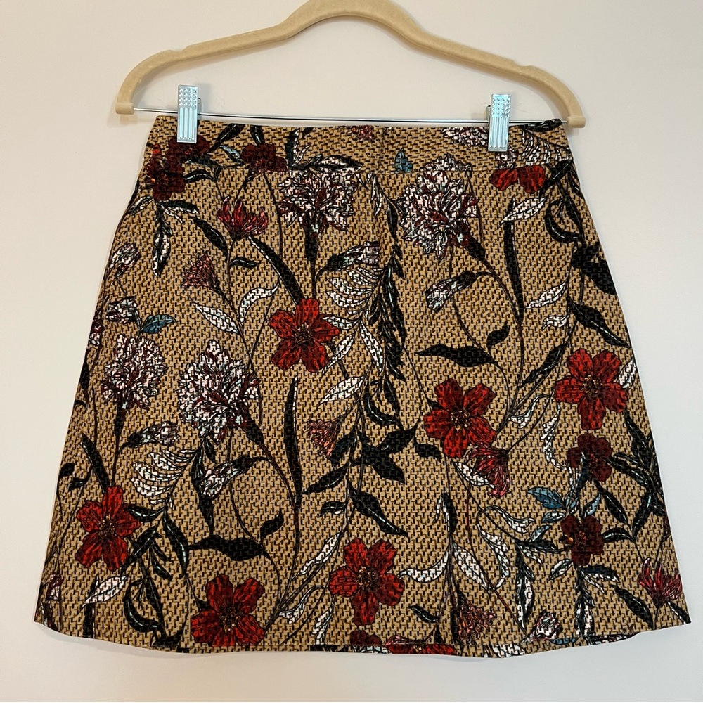 Zara Floral A-Line Skirt - Red, Black, Tan